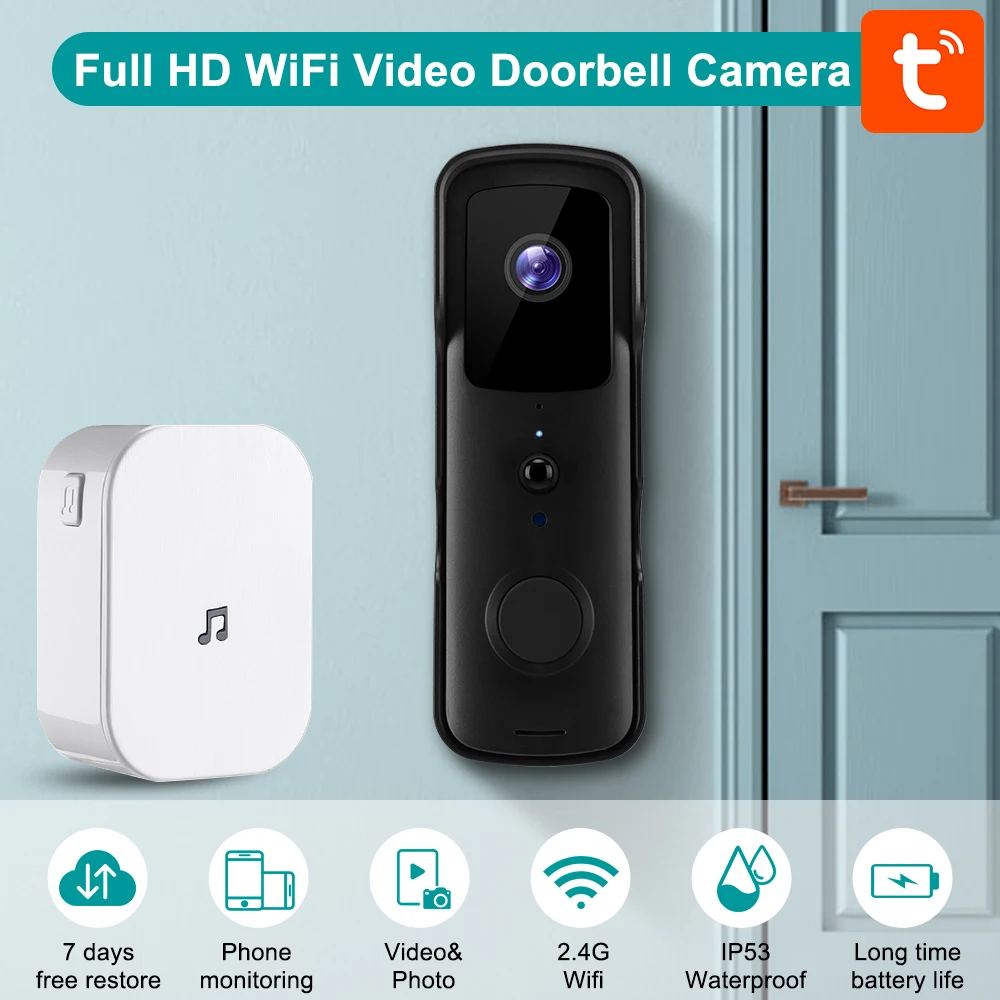 Sectyme-timbre de puerta inteligente Tuya para el hogar, dispositivo inalámbrico de seguridad con visión nocturna PIR, impermeable, WiFi, 1080P, nuevo