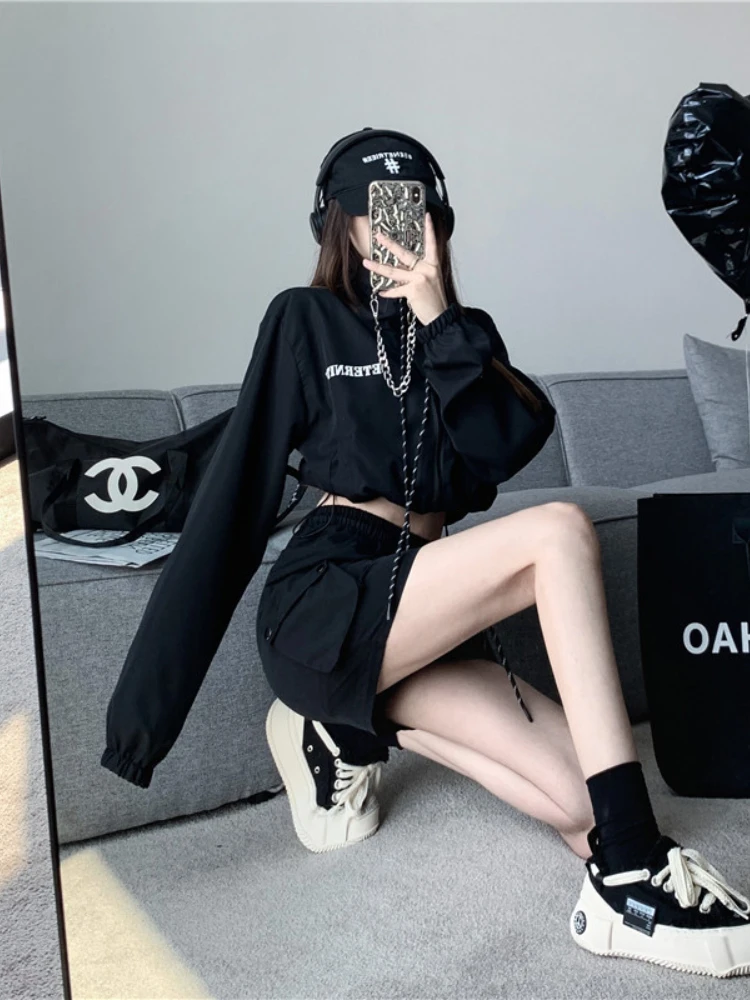 Korean Two Piece Set Long Sleeve Zipper Coat High Wast Bodycon Skirts Outfits Vintage Y2k Clothing Fashion Skirt Women Outfits