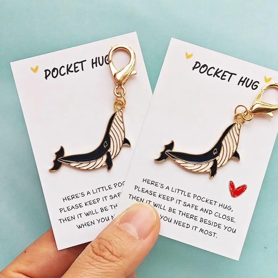 1/5/10/20/50/100pcs Adorable Playing Whale Keychain Pocket Hug Charm Whale Keychain & Pocket Hug Card Marine Animal Lover Keyrin
