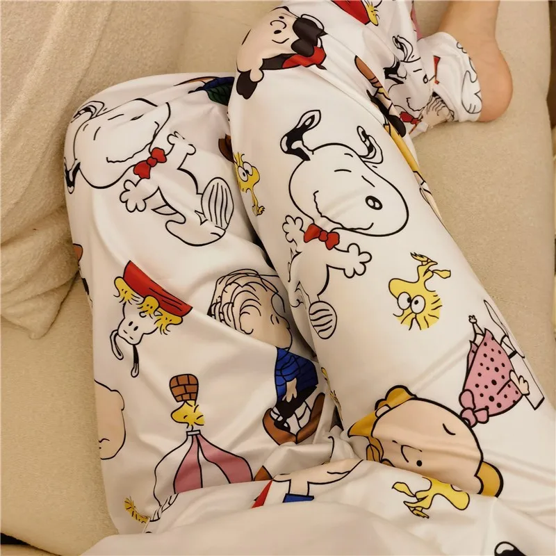 MINISO Snoopy Anime Loose Pajama Pants for Women Spring Autumn New Home Casual Trousers Outdoor Walk Trousers Birthday Gift