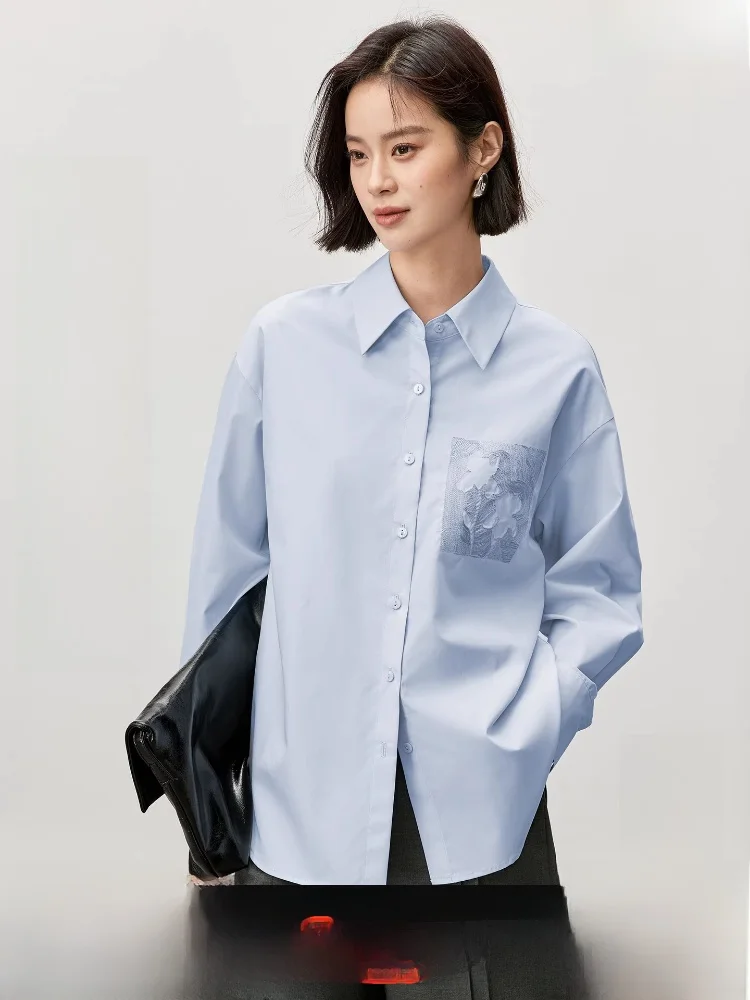 

Женская хлопковая блузка Ele, весна 2026, новая коллекция, для повседневной носки, с объемной вышивкой, свободного кроя, с длинными рукавами