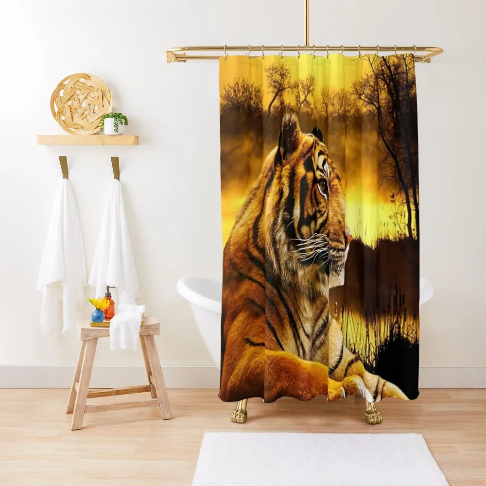 

Tiger and Sunset Shower Curtain Luxury Bathroom Shower Elegant Bathroom Funny Shower Waterproof Curtain