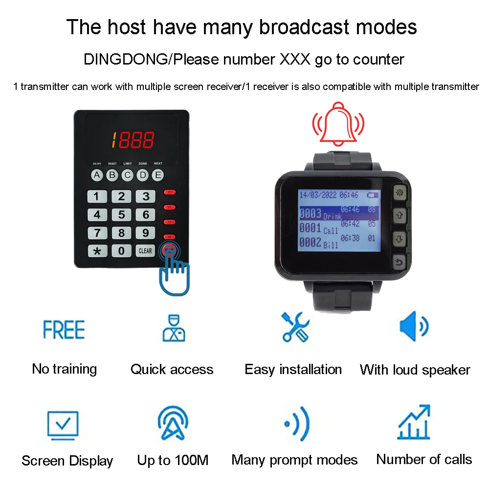 Ycall Кухня Система вызова официанта Ресторан Пейджер Для Сервера 5 Часы Приемники 1 Передатчик Для Кофе-бара Отеля