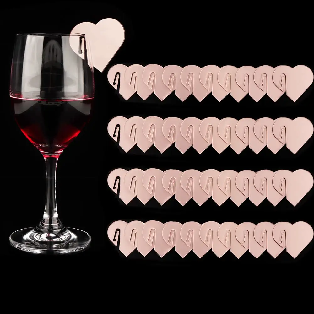 

Acrylic Circle Party Drink Tags Heart Shaped Wine Glass Name Tags Party Decoration Party Favors DIY Label for Rim of Glass rose