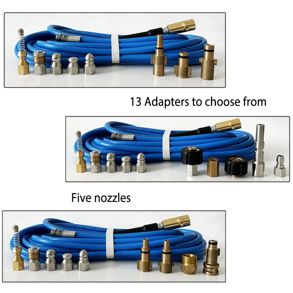 0,5-40 M 13 adapterów Wysokociśnieniowy wąż czyszczący Czyszczenie kanalizacji Rozszerzona rura wodna Czyszczenie zatkanego systemu kanalizacyjnego