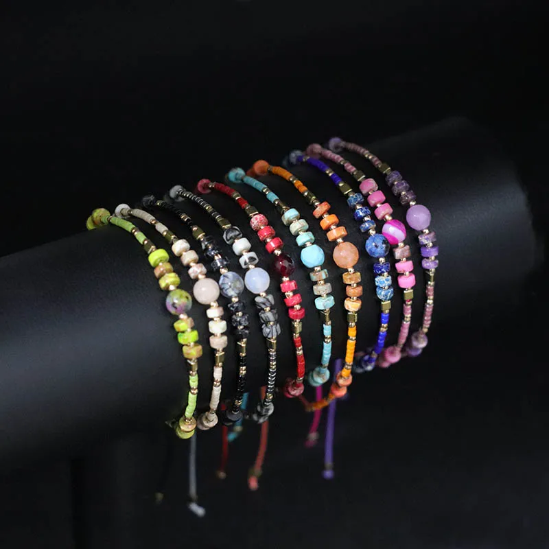 بوهيميا كريستال الأرز الخرز سوار المرأة قابل للتعديل متعدد الألوان اليدوية مضفر الشمع حبل سوار الشاطئ الصداقة هدية مجوهرات