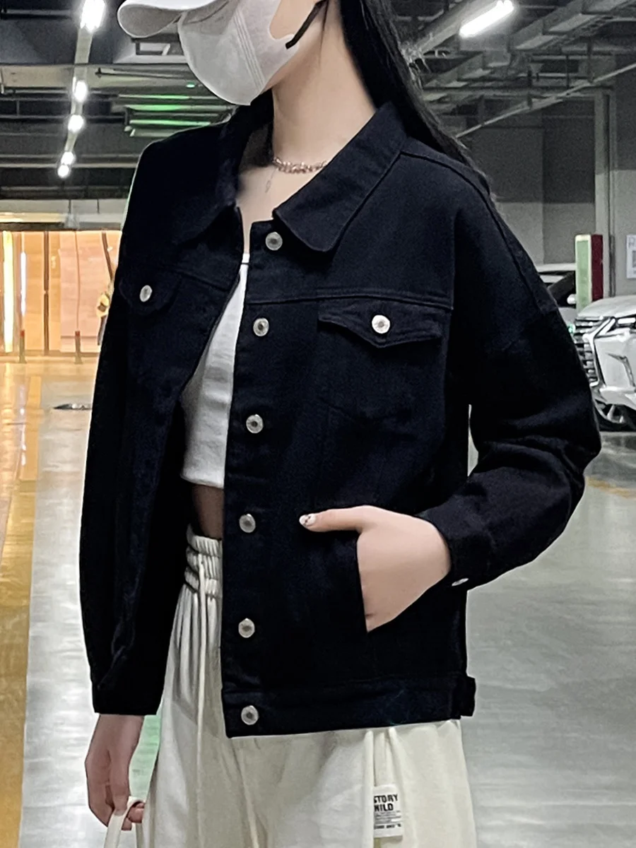 블라 데님 재킷 여성용 롱 슬리브 가을 신상 레트로 스트레이트 컷 코트 작은 체형용