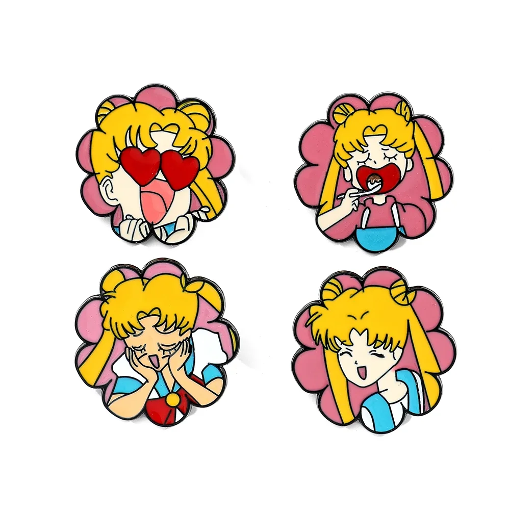 4 broches classiques d'anime, mignonnes, Sailor Moon, en émail, badges en métal, bijoux, accessoires pour vêtements et sacs à dos, un cadeau pour les amis