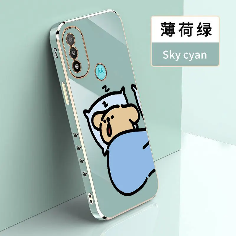 E20 Sleeping Dog Plating Phone Case For Motorola Moto E32 E22 E22i E13 E7 E7Plus E7Power E6S Edge20 Edge30 Cover