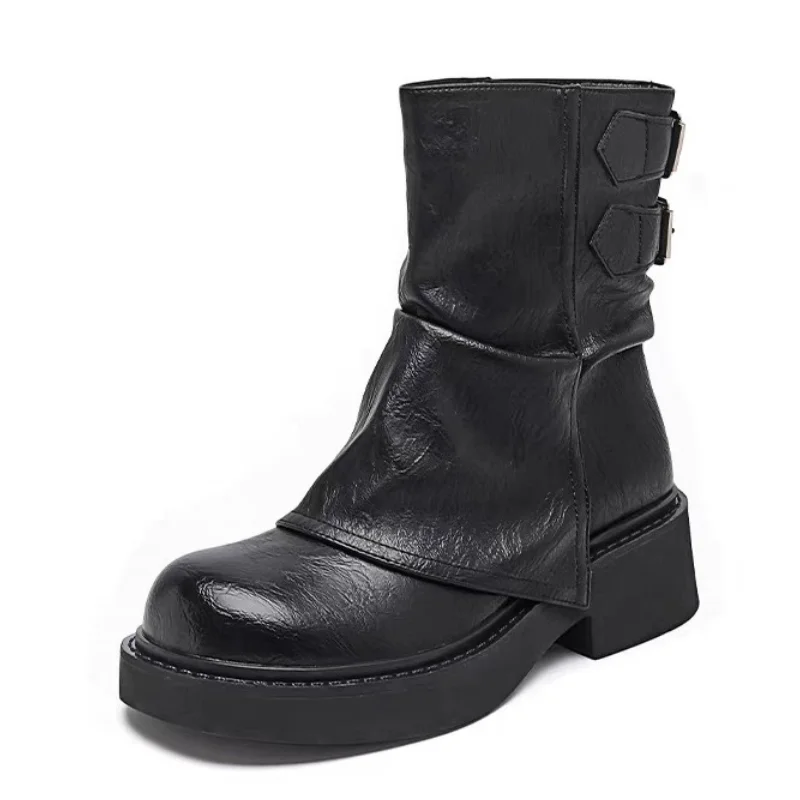 

New Women's Platform Ankle Boots - Buckle Detail Retro Chunky Heel Booties,Fall/Winter Fashion Low-Cut Boots