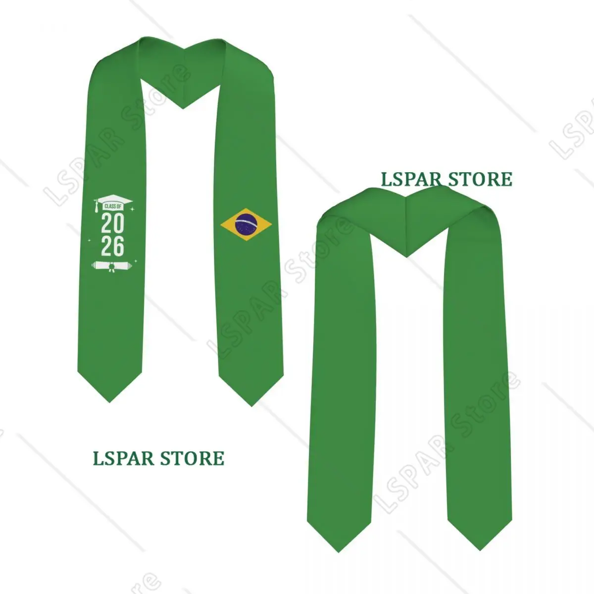 Class Of 2026 Brazil Flag Graduation Stole Sash Scarf For International Students Proud 183CM Long