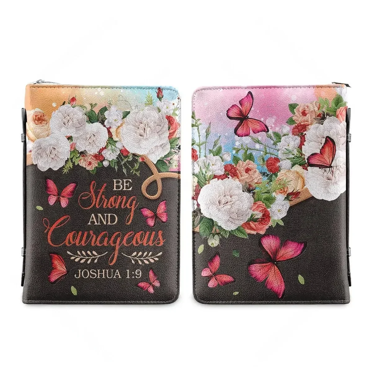 

Pretty Butterflies Floral Design Ladies Bible Bag Be Strong and Courageous Joshua 1 9 Print Women's Personalized Christian Bags