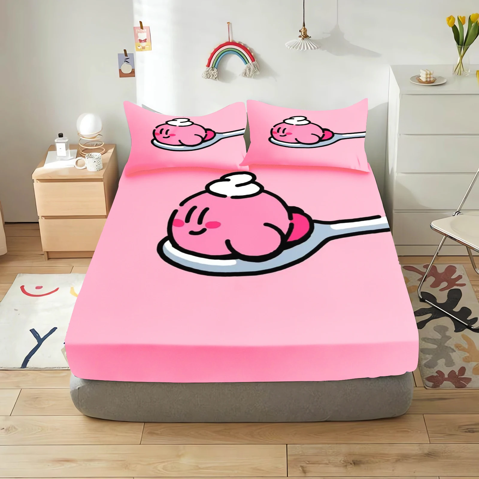 

Cartoon Kirby Fitted Sheets Bedding Set Quilt 3D Children'S Set Cover King Size Covers Children Printed 100% Polyester