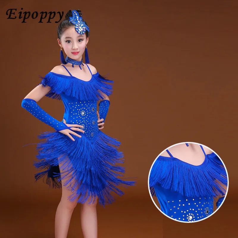 어린이용 라틴 댄스 원피스, 태슬 드릴 테스트 채점, 어린이 댄스 연습복, 여아 가을 공연 원피스, 신제품