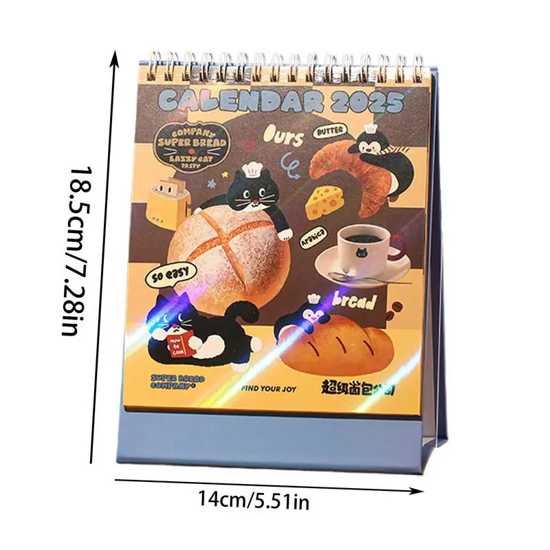 Cute Desk Calendar 2024-2025 Bread Pattern Design 14 Months Academic Planner Tear-Away Table Calendar 2024-2025 Monthly Thick