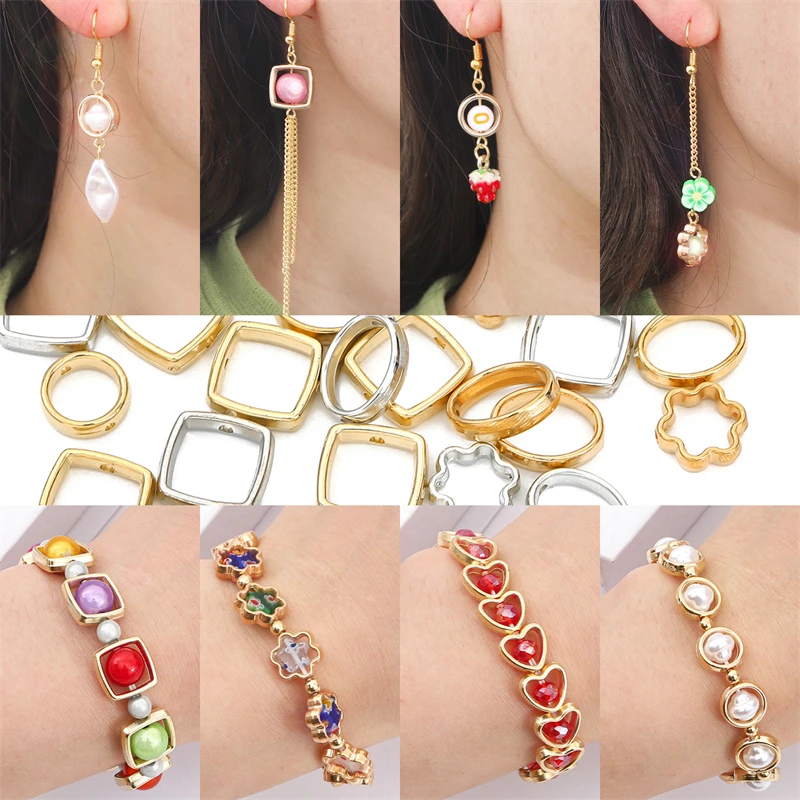 50Pcs Two Hole CCB Love Heart Frame Beads Spacer Connectors Diy Necklace Bracelet Earrings Pendants Jewelry Making Accessories