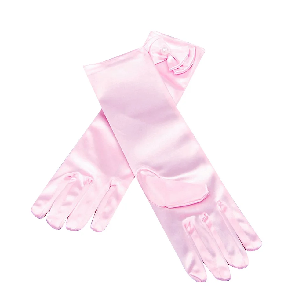 

1Set Long Satin Gloves for Girls 3 Colors White Pink Light Blue Bowknot Party Dress Gloves Kids Dance Performance
