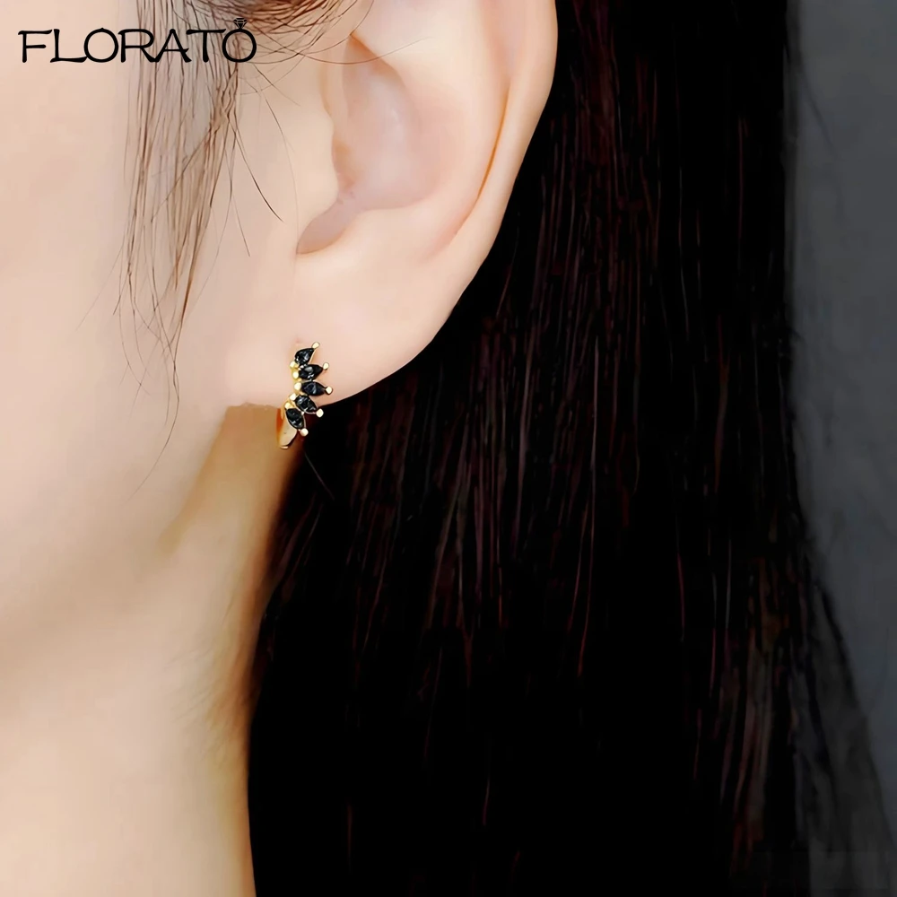 925 Sterling Silver Needle Rainbow Crystal Zircon Small Earrings 18K Gold Plated Round Hoop Earrings for Women Piercing Jewelry