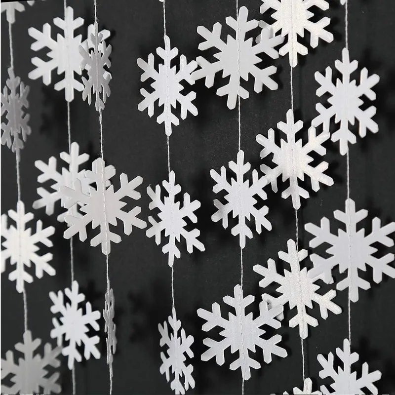 White Little Snowflake Paper Garland Hanging Winter Birthday Party Decorations Snowflakes Decor Streamer Bunting Banner for Home