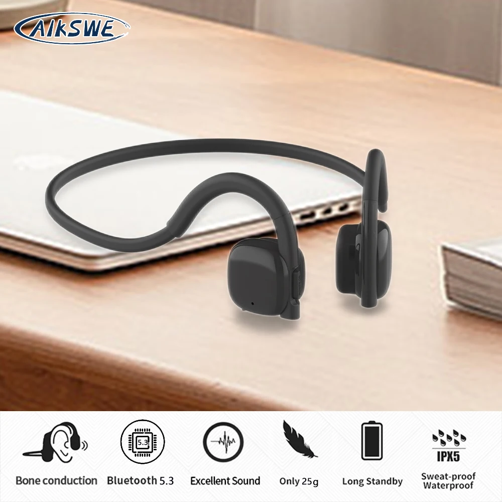 AIKSWE Bone Conduction Bluetooth Wireless Headphones Sports Headset Waterproof Stereo Hands-Free Earphones With Mic For Running