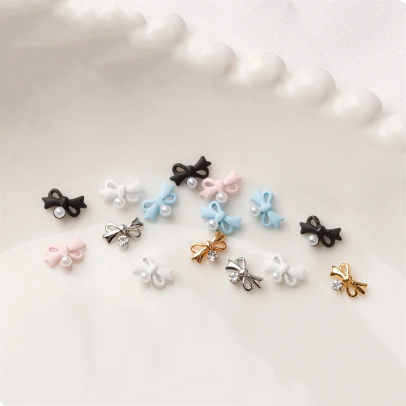 20 pezzi decorazione fai da te squisita decorazione per unghie strass accessori fascino per unghie mini ciondoli per unghie fiocco artistico in lega con perle