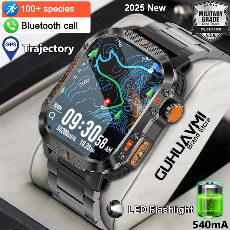 

Новые 2,01-дюймовые уличные GPS-трапроекторы мужские умные часы IP68 водонепроницаемый аккумулятор компас светодиодный фонарик вызов 100 + спортивные умные часы