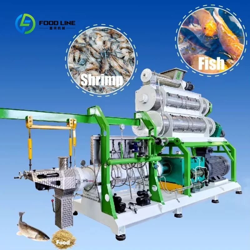 Customized 1-2t/h Double Screw Feed Extruder for Floating Fish Prawn Aquaculture Feed Mill Industrial Use