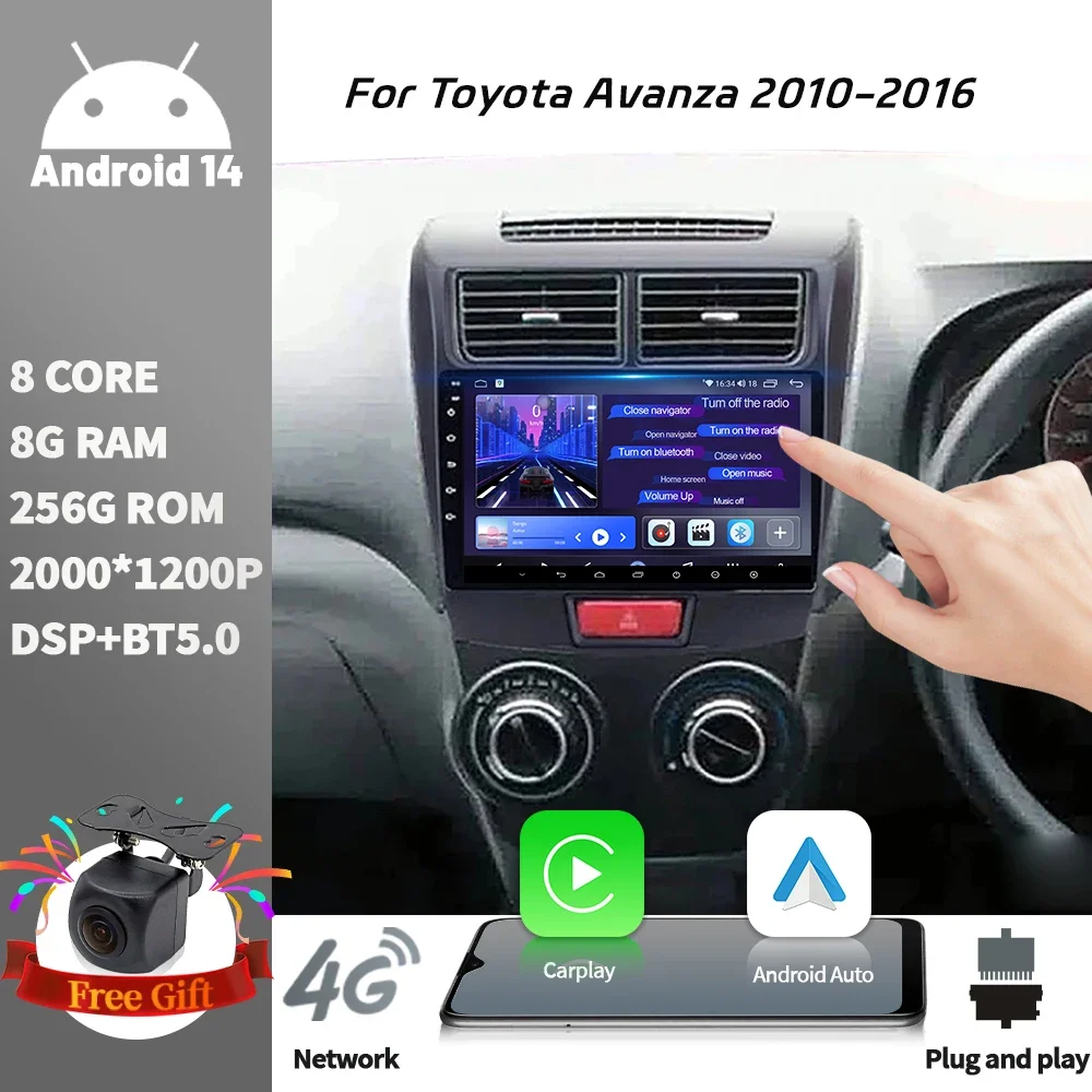 Android 14 For Toyota Avanza 2010-2016 Car Radio Multimedia Video Player Navigation Wireless CarPlay 4G GPS Touch Screen Stereo