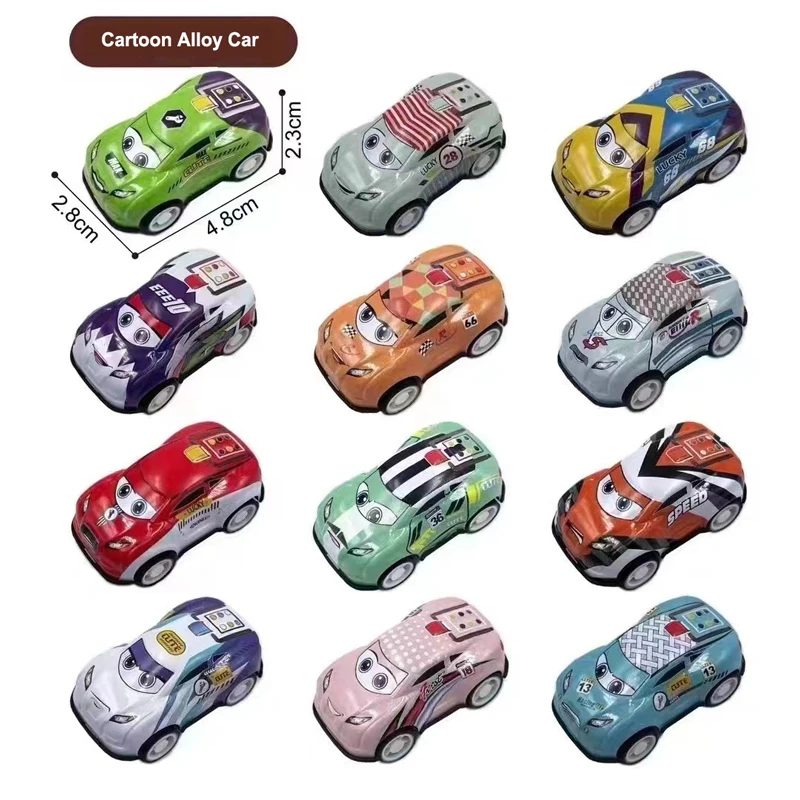 Colección de decoración de coche de carreras para niños, juguete de dibujos animados de aleación de Metal, extraíble, regalo de cumpleaños, 50 piezas