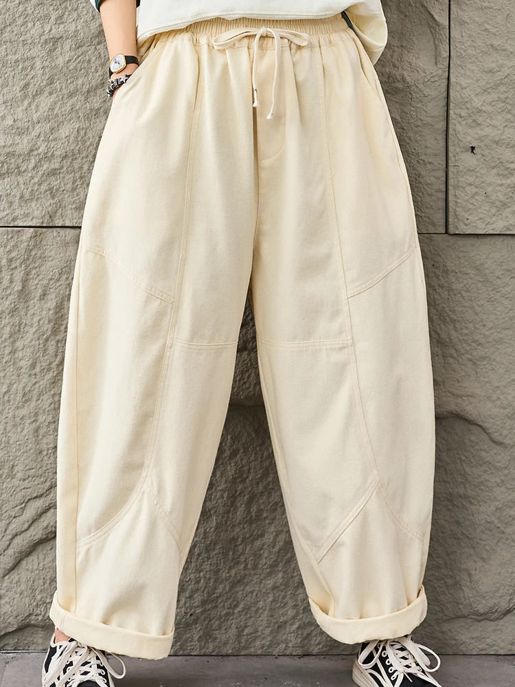 Amax LuluE الكورية 2025 الخريف المرأة خمر الكلاسيكية فضفاض الحريم السراويل السيدات موضة الترفيه السراويل الطويلة الملابس الفاخرة الصلبة