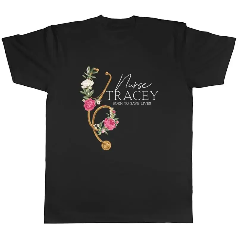 Personalised Nurse Floral Stethoscope Mens T-Shirt Born to Save Lives Tee Gift