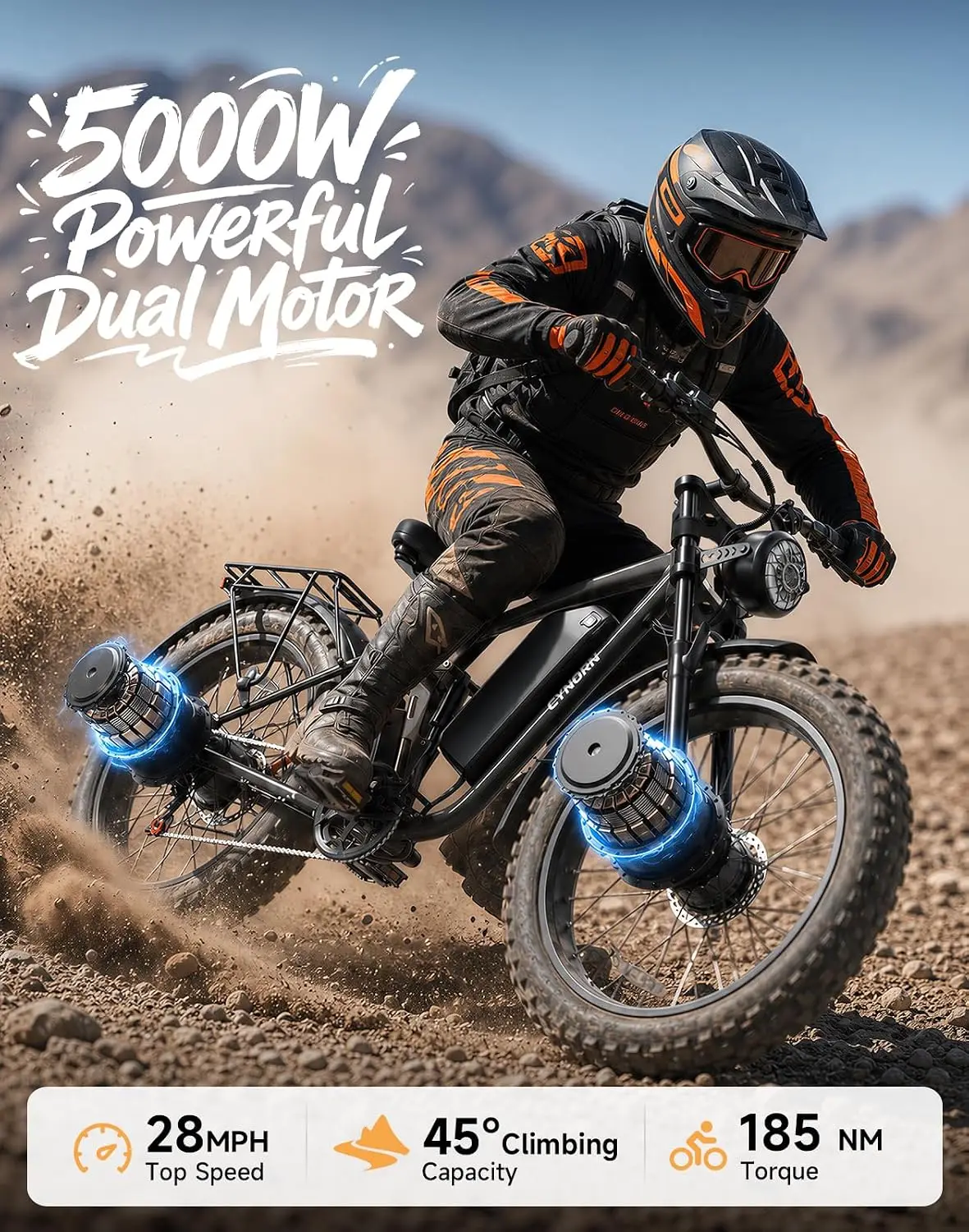 5000W Dual Motor Electric Bike Adults 48V 30Ah Battery 100 Miles 26