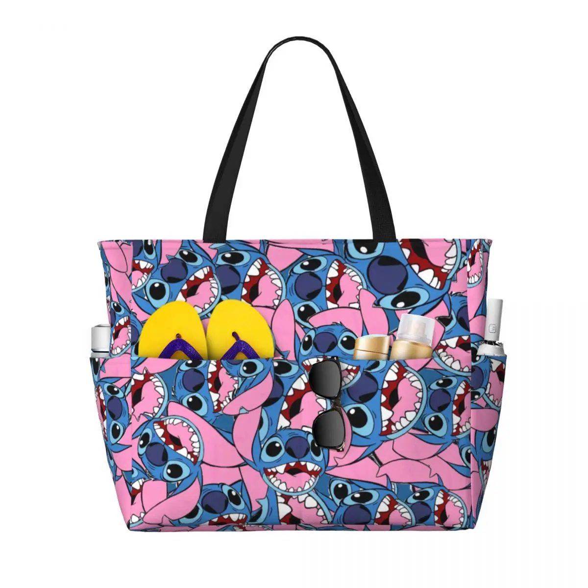 Custom Animaed Lilo Stitch Collage Travel Draagtas Vrouwen Grote Capaciteit Anime Kruidenierswinkel Shopper Tassen