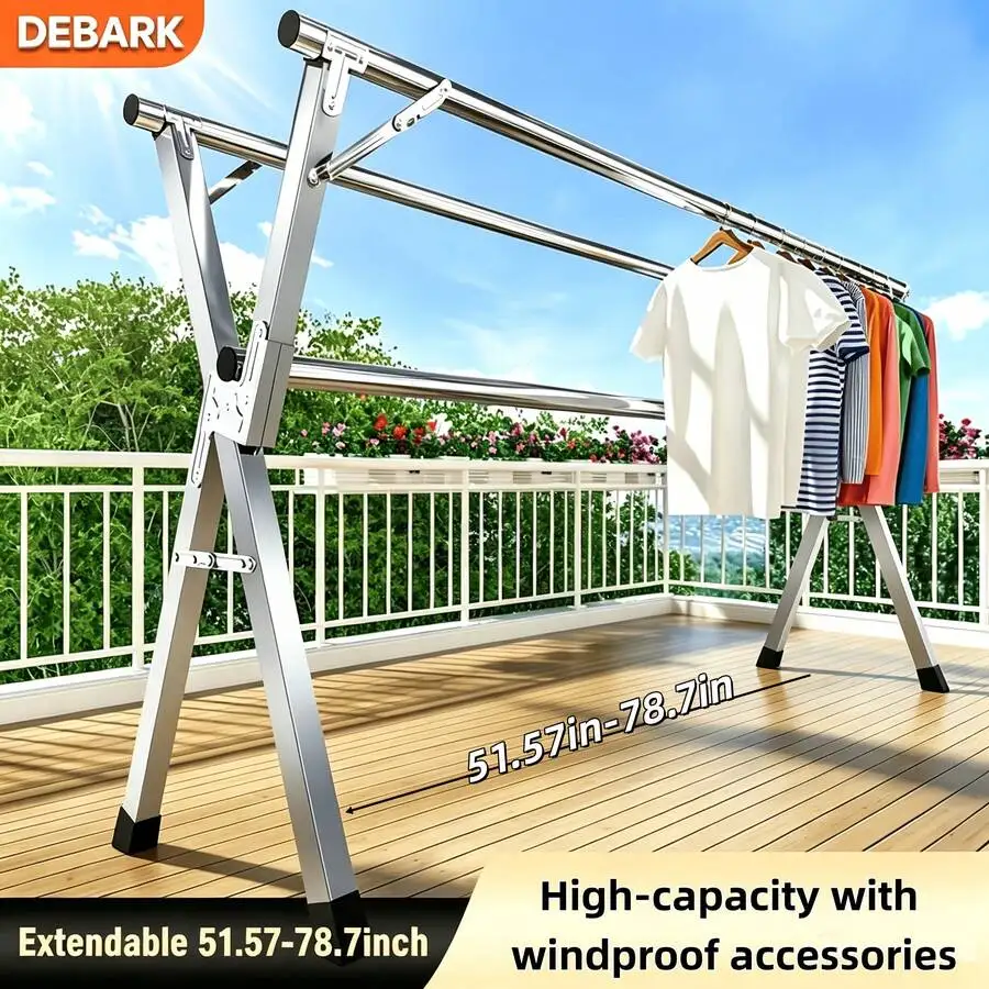 Foldable Clothes Drying Rack, Suitable For Indoor And Outdoor Use; Foldable Laundry Drying Rack With Adjustable Height; Durable