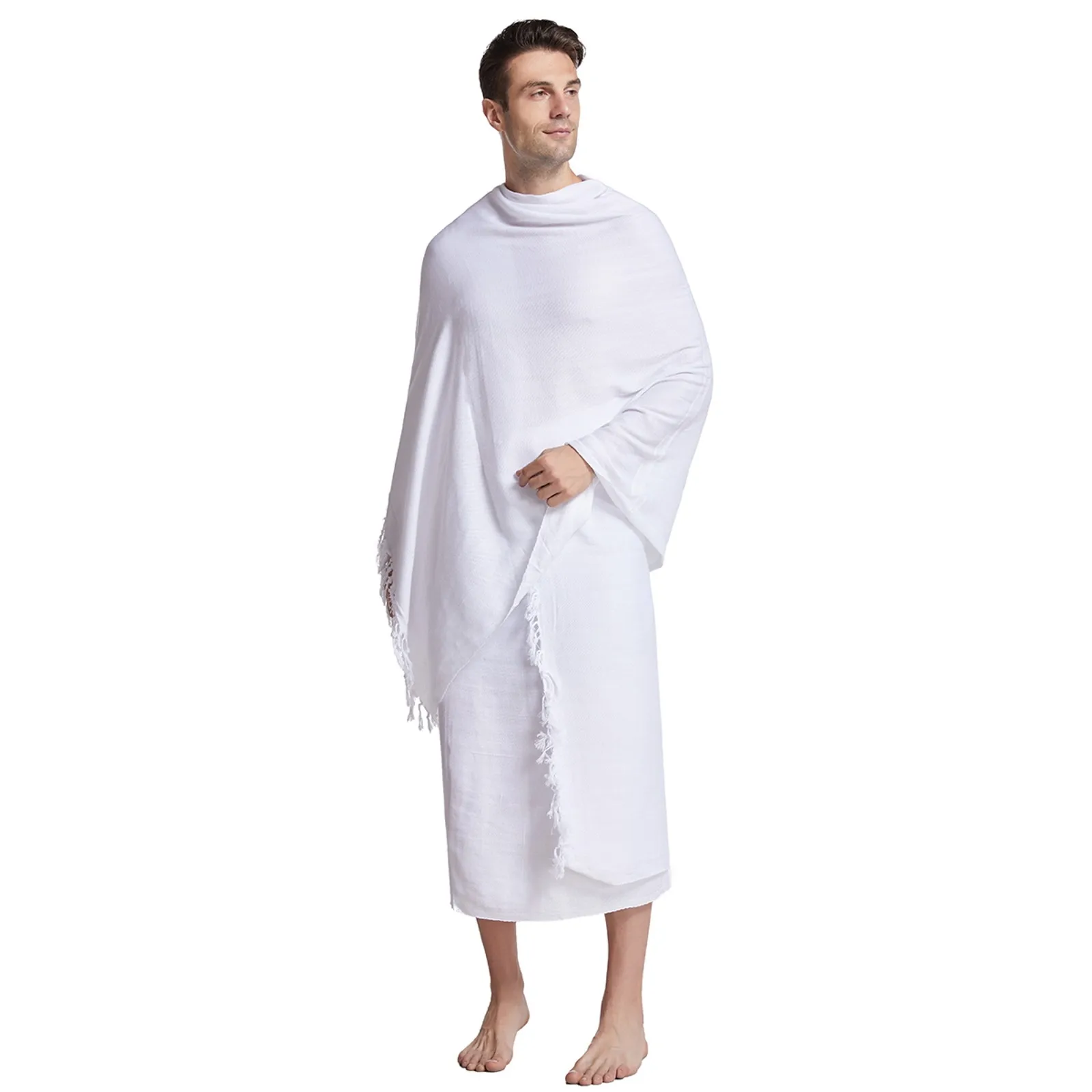 2Pcs Islamic Hajj Towel Soft Comfortable White Pilgrimage Towel Arabia Muslim Ethnic Men Prayer Shawl Worship Hajj Costume