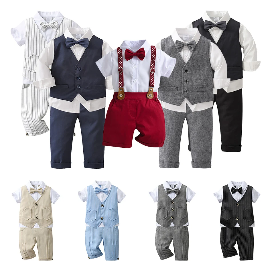 Children's Fashionable White Shirt Backband Pants Gentlemen's Clothing Set Boys Daily Matching Casual Clothing Children's Sets