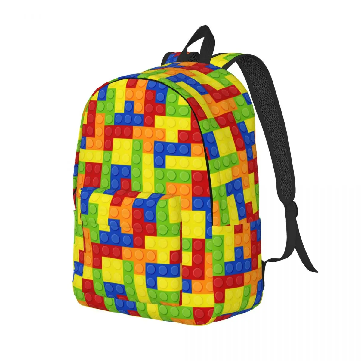 Custom Colorful Building Blocks Pattern Canvas Backpack for Women Men College School Student Bookbag Fits 15 Inch Laptop Bags