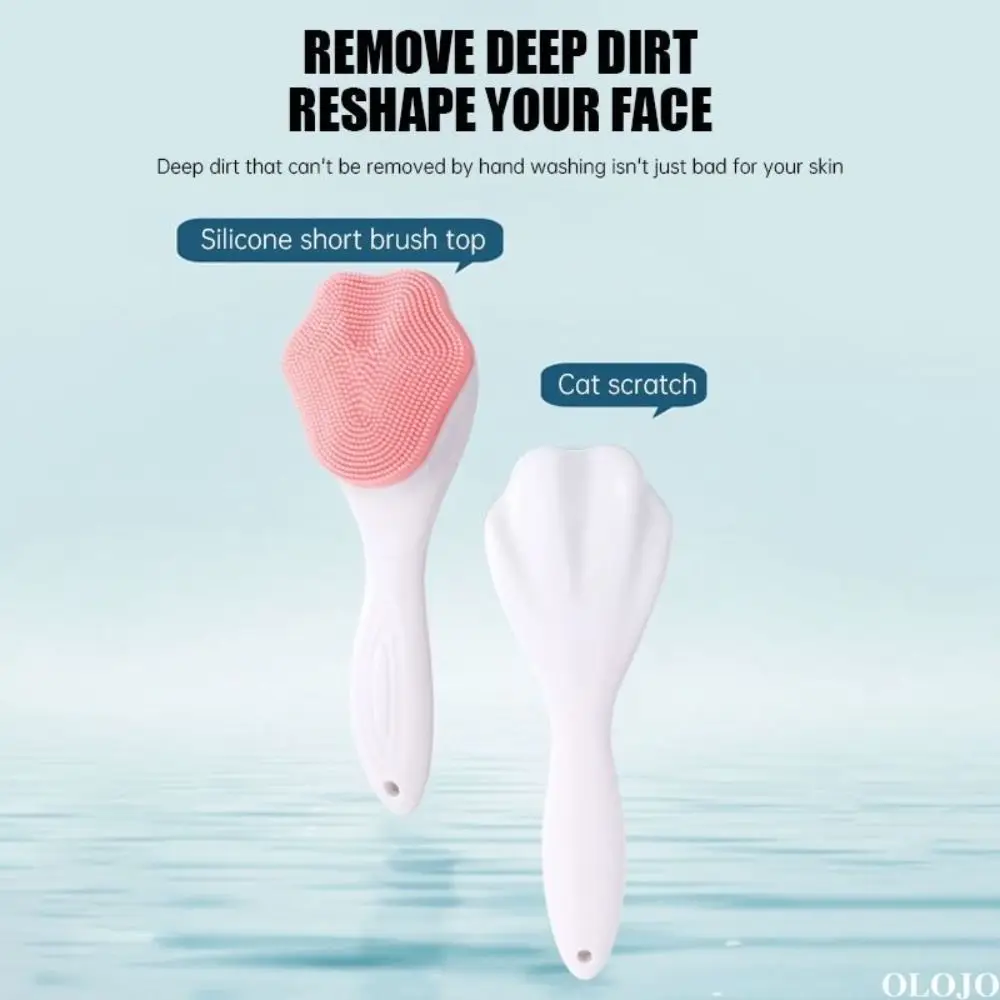 แปรงล้างหน้าขนแมวน่ารัก ด้ามยาว ขนแปรงนุ่ม สำหรับทำความสะอาดผิวหน้าอย่างล้ำลึก