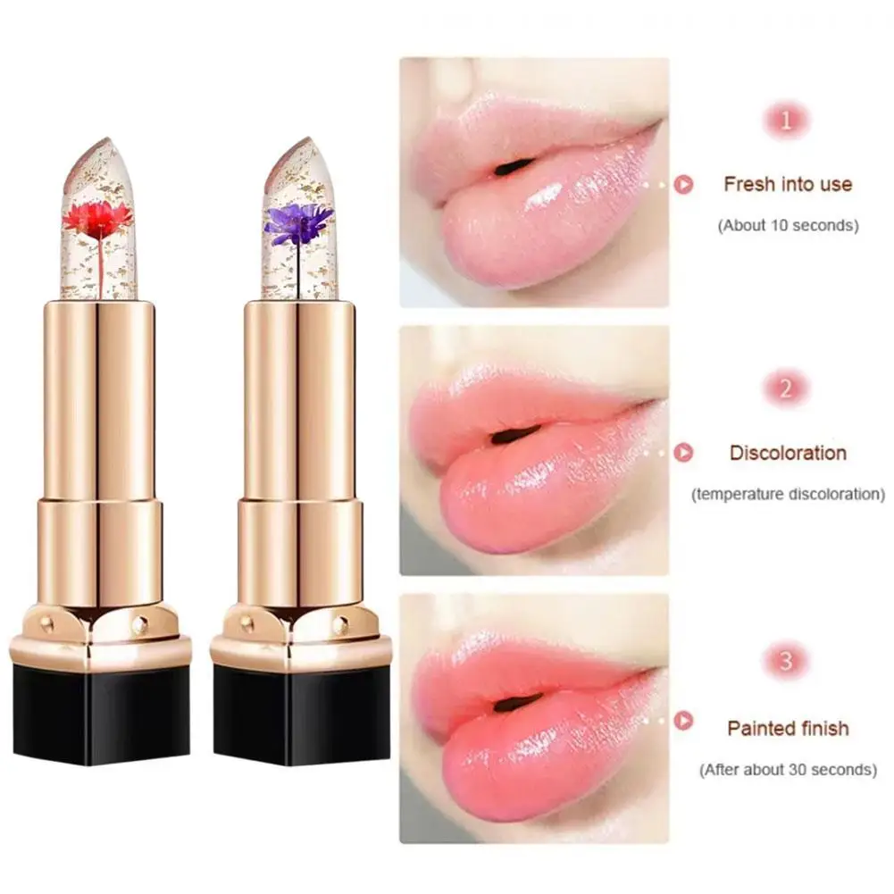 Bálsamo labial que cambia de Color con temperatura, brillo de labios de flor de gelatina de cristal, hidratante transparente, maquillaje cosmético de larga duración