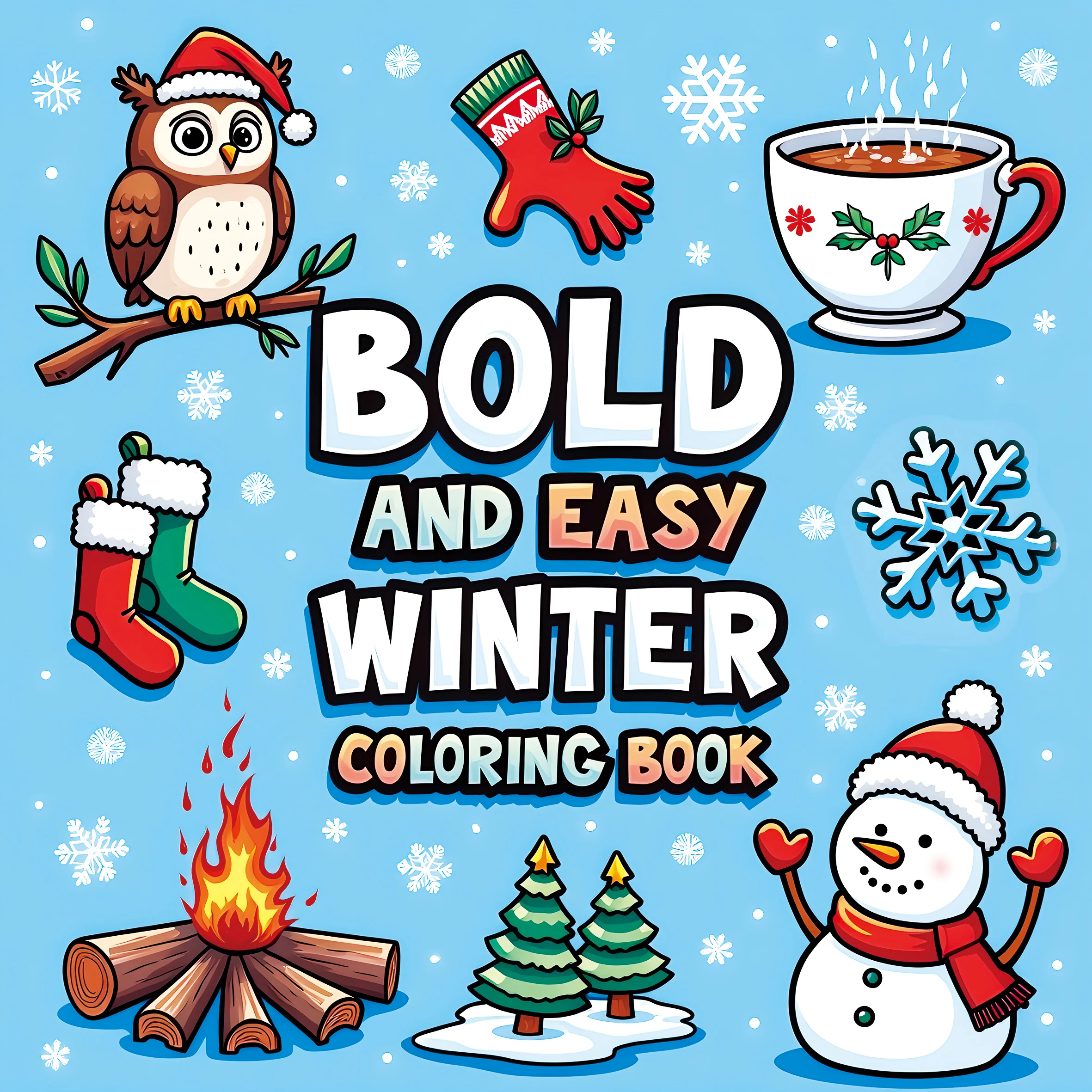 WINTER Bold-easy Patterns Coloring Book for Adults Cute Drawing Book Perfect Gift for Party and Birthday