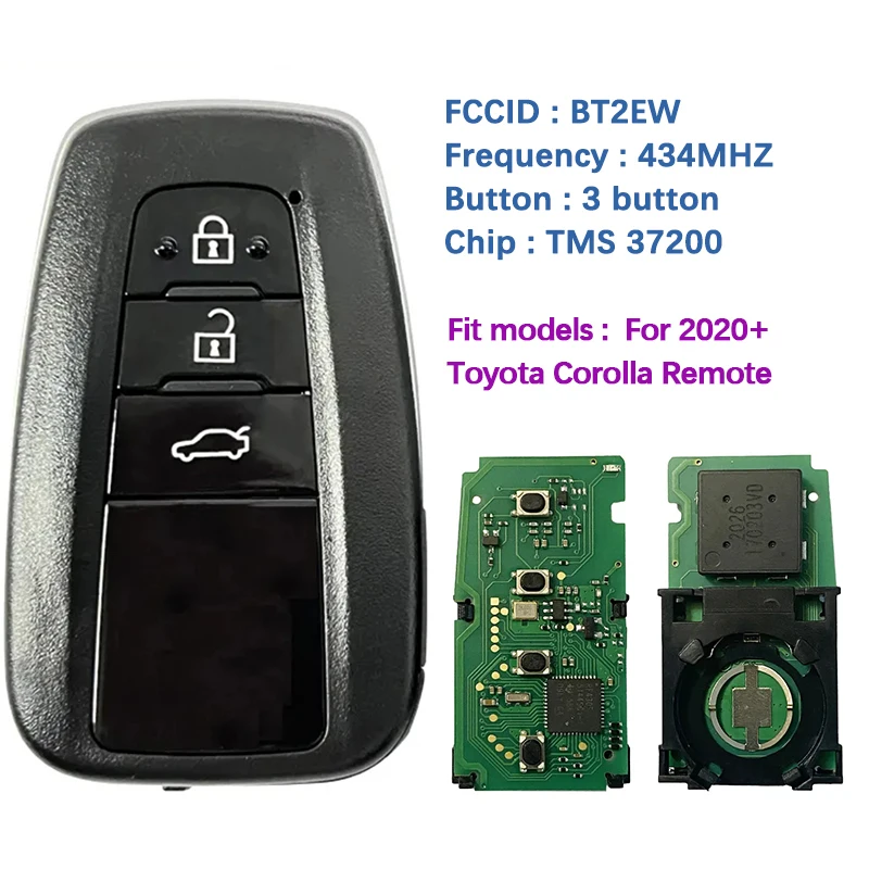 CN007125 Aftermarket 3 Button Smart Key For Toyota Corolla Remote 8A Chip TMS 37200 433Mhz Model BT2EW 61E344-0010