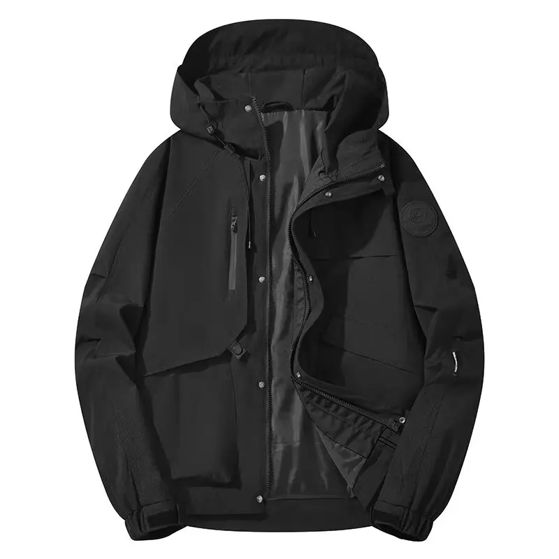 

Spring Autumn Men's Hooded Jaet Loose Outdoor Workwear Climbing Suit Faionable Zipper Softell Casual Length Regular