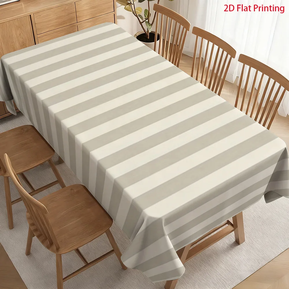 Rectangular tablecloth, soft floral tablecloth, vertical striped beige and white simple Nordic-style wallpaper yzb