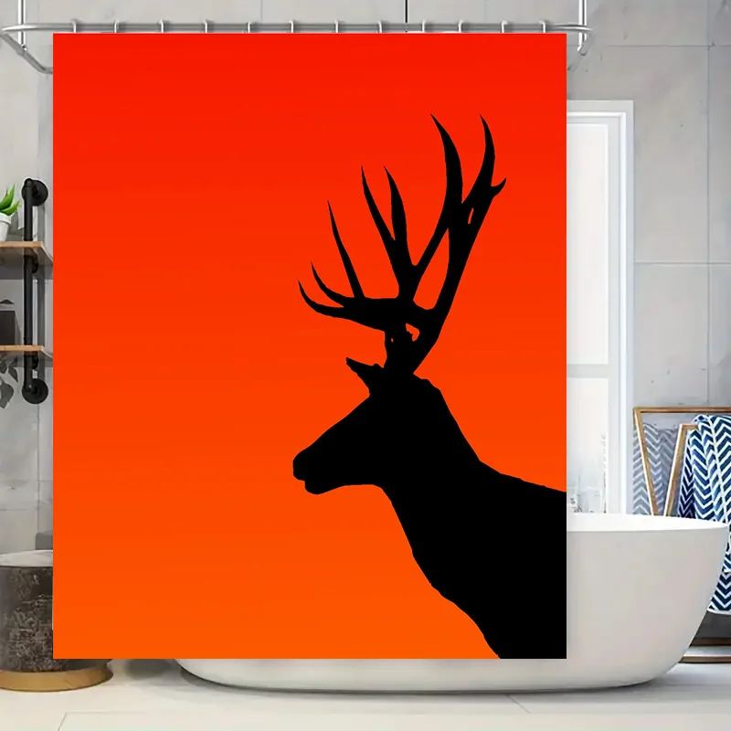 

Deer Head Shower Curtain: Red Gradient Design for Bathroom Decor Black Silhouette Art Decoration 72x84 Inches Waterproof Fabric