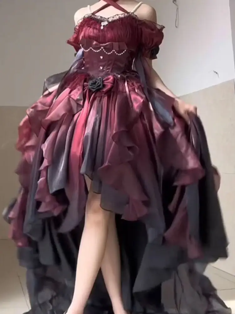 

The Original Lolita Sweet Girls Elegant Party Birthday Dress Wedding Lo Princess Dresses Beautiful Burgundy Long Dress Women