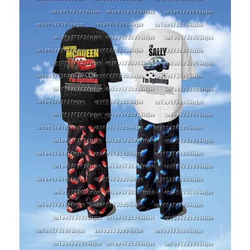 

2025 McQueen & Sally Oversized Summer Pajama Set Cotton T-Shirt + Pants for Couples/Family Adults & Kids Outfit
