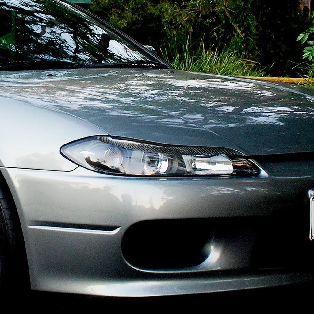 GEFENSI Car Headlight Head Lamp Eyebrow Eyelids Sticker Trim Cover For Nissan 200SX S15 1999 2000 2001 2002 Real Carbon Fiber