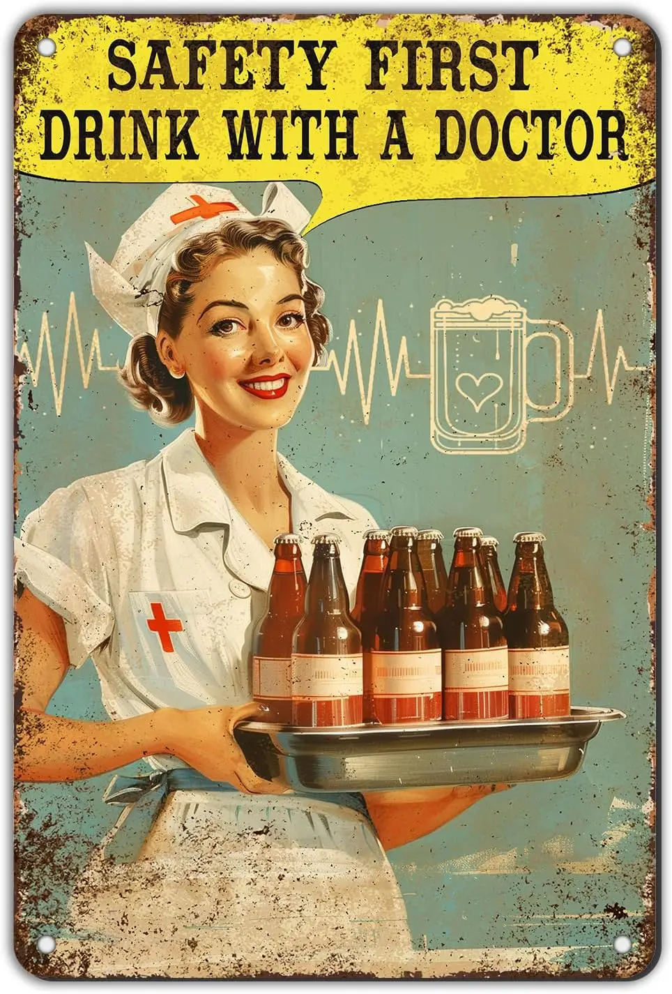 Retro Women Metal Tin Sign Drink With A Doctor Safety First Retro Wall Art Decor Funny Signs Bar Pub Club Indoor Home Man c sign