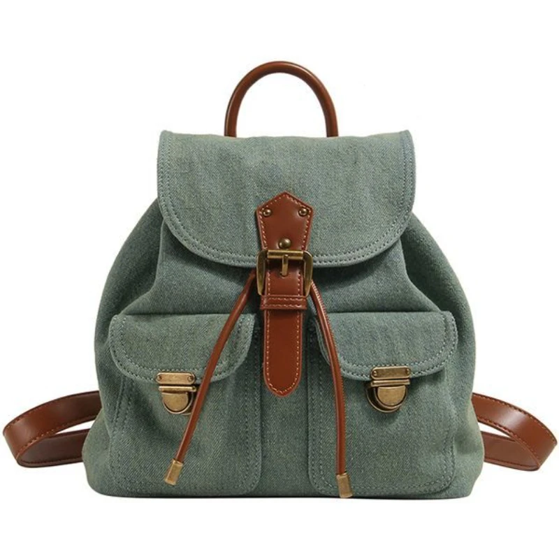 Fashionable Retro American Denim Large Capacity School Bag Storage Bag Handbag Student Commuter Bag Women Bags Kawaii Backpack