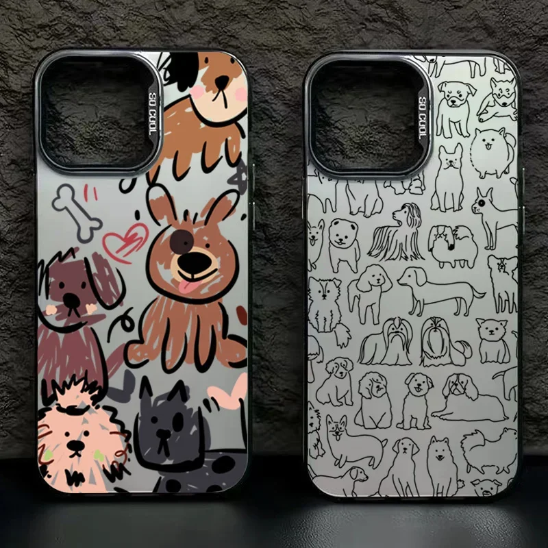 Case For Samsung Galaxy S24 S23 Ultra S22 Plus S21 FE A15 A35 A55 A24 A54 A33 A53 Funny Graffiti Dogs Shockproof Silver Cover